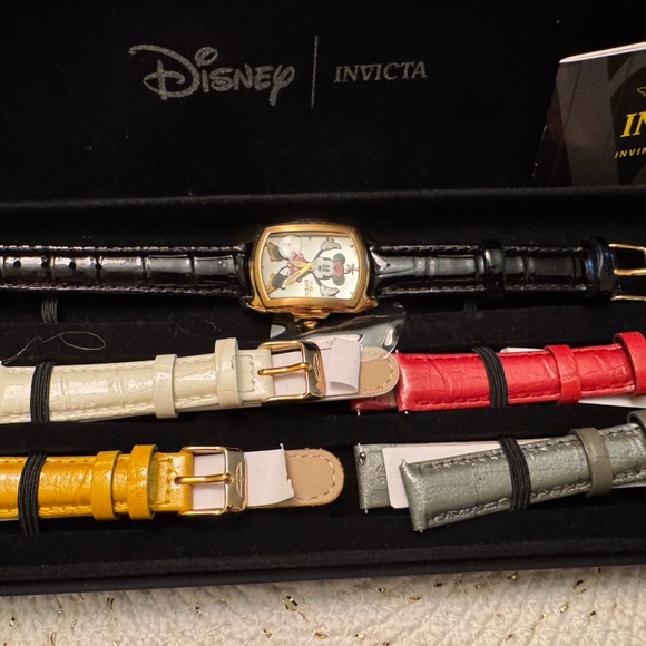 Minnie Mouse Watch with Interchangeable Black Red Gold Straps